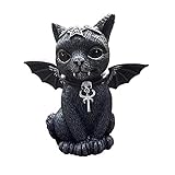 N.P Halloween Teufel Schwarze Katze Statue, Katze Fledermaus Flügel Figur, Harz Meditation Katze Gothic Horror Katze Skulptur Ornament Desktop Dek