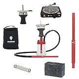 DIAMOND HOOKAH Premium Travel Shisha to Go + 1 KG Kohle + Kohlenanzünder + 1 x Schlauchset, Wasserpfeife Shisha Edel Komplettset mit 1 Anschluss. 360 Grad Gewinde, Tasche to Go (Rot)