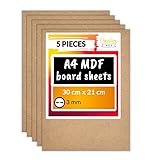 Creative Deco 5 x A4 MDF Platten | 300 x 210 x 3 mm | Dünne Holz-Platten | Perfekt für Laser, CNC Router, Modellierung, Durchbrochenes, Laubsäg