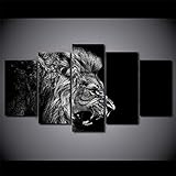 CINRYTN wandbild 5 stück Wand Wohnzimmer wanddekoration Brüllender Löwe schwarz und weiß Dekoration Wohnzimmer Home W