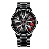 Thomm Männer Uhren Auto Raduhr Mesh Rim Hub Stereoskopische Design Sport Quarz Bewegung Armbanduhr Analog Auto Enthusiast für Mann (Color : Red)