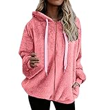 Tekaopuer Damen Teddy-Fleece-Hoodies, lockere Plüschjacke, mehrfarbig, flauschige Jacke, Herbst und Winter, mit Reißverschlusstasche, Z8-pink, 38