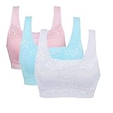 Vertvie Womens Strech Ohne Buegel Push up Yoga Sports BH Bra Top Set Fuer Fitnesstraining Polsterung 3er Pack(Weiß+blau+rosa, EU L/Tag XL)