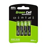 Green Cell 800mAh 1.2V 4 Stck Vorgeladene NI-MH AAA-Akkus - Akkubatterien AAA/Micro, sofort einsatzbereit, Starke Leistung, geringe Selbstentladung, wiederaufladbare Akku Batterie, ohne Memory-Effek