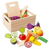 Hölzernes Küche Kinder Spielzeug, Schneiden Sie Obst und Gemüse Magnetspielzeug, Kochen Lebensmittel Simulation Bildungs und Farbe Wahrnehmung für Vorschulalter Kleinkinder Jungen M
