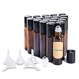 Roll On Glasflaschen Zum Befüllen, Leere Glas Flaschen Edelstahl Kugel, 20 x Ätherisches Öl Flaschen 10ml Leer Kleine Fläschchen, mit 5 Trichter, 2 Spritze und 1 Aufkleber - B