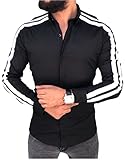Shirt Herren Urban Klassisch Farbkontrast Gestreift Spleißen Design Herren Freizeithemden Herbst Winter Slim Fit Revers Strickjacke Licht Atmungsaktiv Männer Hemd D-Black XXL