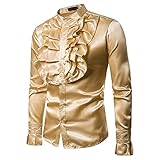 Pajiay Hemd Herren Langarm Schick Ausschnitt Falten/Pailletten Entwurf Hemd Herren Slim Fit Medieval Hofstil Leistung Hemd Herren Komfortabel Sanft Lassig Hemd H