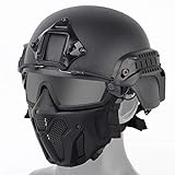 WTZWY Mich 2000 taktischer Helm & Full Face Protection Airsoft-Maske mit Abnehmbarer Anti-Fog-Schutzbrille für Airsoft Paintball Hunting CS-Spiele,Bk