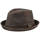 Stetson Radcliff Player Lederhut Damen/Herren - Pork Pie aus Leder - Fedora-Hut mit Futter aus Baumwolle - Player-Hut mit Krempe - Einfarbiger Ledertrilby Sommer/Winter braun XL (60-61 cm)