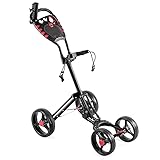 COSTWAY 4-Rad Golftrolley klappbar, Golfwagen mit verstellbarem Griff | Schirmhalterung | Getränkehalterung | Anzeigetafel, Schiebewagen Metallrahmen, Golf Push Cart, Golfcaddy schw