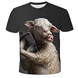 RFEGEF Unisex 3D Druck T-Shirt,Neuheit 3D-Gedruckte T-Shirts Lustige Schaf Tier Muster Schwarz Casual Crewneck Krawatte Dye Short Sleeves Für Männer Frauen Sommer Lässig Grafik T-Shirts, XXL