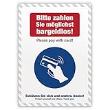 sendmoments Aufkleber für Schutzmaßnahmen, Kontaktlos bezahlen, Hinweisaufkleber, 3 große Sticker DIN A4, selbstklebend auf glatten Oberflächen, für den Einzelhandel oder im privaten B