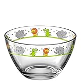 Leonardo Bambini Glas-Schale 1 Stück, Kinder-Schälchen aus Glas mit Tier-Motiven, spülmaschinengeeignete Schüssel, bunt, 12 cm Ø, 400 ml, 017887