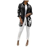 ERKAN Damen Jeansjacke Farblich passende Jacke Jeansjacke Slim Fit Jacke Stehkragen Langarm Kurzjacke Lockere Jeansjacke Retro Langarmjack