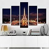 Leinwanddrucke Kreatives Geschenk 5 Stück Leinwand Bilder Nachtszenen-moderner Paris-Turm Hd Drucke Poster Abstrakt Gerahmter Moderne Wandbilder XXL Wohnzimmer Wohnk