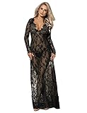 comeondear Damen Kleider Sexy Spitze Lang Langarm V-Ausschnitt Negligee Schwangerschafts Umstandskleid Cocktailkleid Abendkleid(Schwarz,3XL-4XL)