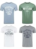 MUSTANG 4er Pack Herren T-Shirt mit Frontprint und Rundhalsausschnitt - Farbmix Blau und Schwarz, Größe:L, Farbe:Farbmix (P22)