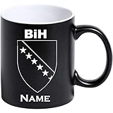 aina Tasse Kaffeetasse Bosnien BIH Bosna Flagge mit Namen Bedruckt Matt Schw