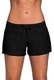 Tmaza Damen Badeshorts Kurze Badehose Schnell Trocknendes Schwimmshorts Wassersport Boardshorts Schwimmhose UV Schutz, Schwarz M