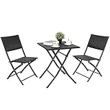 Polyrattan Balkonset,Balkonmöbel Set 3-teilige, Klappmöbel Stuhl,Rattan-Material,Sitzgruppe Tisch und 2 Stühle, Gartenmöbel Set Klein, für Hof, Garten, D