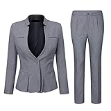 YYNUDA Anzug Set Damen Blazer mit Rock/Hose Slim Fit Hosenanzug Elegant Business Outfit für Office Grau M