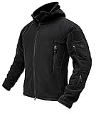 KEFITEVD Herren Fleecejacke Tactical Jacke mit Kapuze Militär Winterjacke Bundeswehr Kapuzenjacke Armee Hoodie Taktisch Stil Teddy-Fleece Herrenjacke Schwarz 2XL