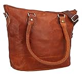 Gusti Handtasche Damen Leder - Therese Ledertasche mit Reißverschluss Umhängetasche Schultertasche Shopper groß Vintage Braun E