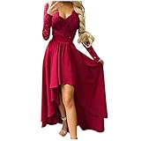 Damen Kleid Cocktailkleider Knielang Abendkleider Elegant Spitzenkleid V-Ausschnitt Asymmetrisches Brautjungfernkleid Kleider A-Linie Ballkleid Vintage Floral Gestickte Retro Rockabilly Abendk