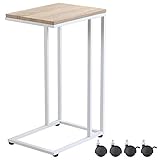 Casaria Beistelltisch Sofatisch mit Rollen Kaffeetisch Wohnzimmer Nachttisch Laptoptisch Tisch Holz Metall Stabil - Weiß