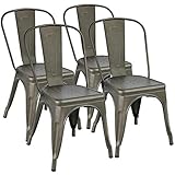 Yaheetech 4x Esszimmerstuhl Wohnzimmerstuhl Küchenstuhl Metallstuhl stapelbar Sitzgruppe mit hoher Rückenlehne 45 cm bis 155kg belastbar für Garten Balkon W