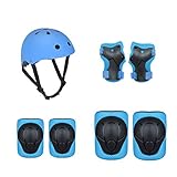 Kinder Unisex Fahrradhelm Passen,Helm,Handgelenkschutz,Ellbogen Knieschoner,50-54 cm einstellbar Jugend Fahrradhelm Skaterhelm Kinder für Fahrrad Skateboard Roller für 3-13 Jahre Junge Mädchen (Blau)