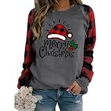 Springcmy Frauen Weihnachten Sweatshirts Rundhalsausschnitt Lustige Print Pullover Herbst Winter Casual Pullover Xmas Top (C-Style A, Large)