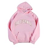 MEITING Hoodie Damen Kapuzenpullover Sweatshirt Briefe Drucken Langarm Rundhals Pullover Warm Pulli Oversized Casual Bequem Pullover Teenager Mädchen Hoodies Streetwear Sportbekleidung