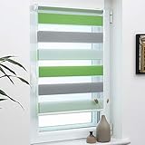 Grandekor Doppelrollo Klemmfix Duo Rollo ohne Bohren lichtdurchlässig und verdunkelnd Fensterollos Sonnenschutz für Fenster und Tür - Grün-Grau-Weiß - 70x120cm (BxH) / Stoffbreite 66