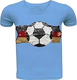 Fußball Kinder Jungen T-Shirt Wendepailletten Hemd Deutschland Germany WM 2018 Rundhals Freizeit (104-110, Blau)