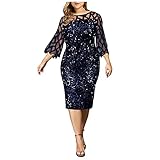 Ansenesna Abendkleid Damen Große Größen Pailletten Glitzer Elegant Kleid Für Mollige Frauen Mit Ärmel Knielang Festlich Hochzeit Kleider (Blau,XL)