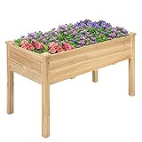 GIANTEX Hochbeet aus Tannenholz, erhöhter Pflanzkasten, Blumenbeet mit Ablauflöchern, großer Blumenkasten, Frühbeet bis 100 kg belastbar, für Garten, Balkon, Terrasse (123 x 57 x 76 cm)