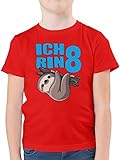 Kindergeburtstag Geschenk - Ich Bin 8 mit Faultier in blau - 116 (5/6 Jahre) - Rot - Geschenk - F130K - Kinder Tshirts und T-Shirt für Jung