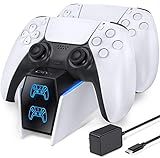 OIVO PS5 Controller Ladestation, PS5 Ladestation 2 Std Schnelllade mit EU-Netzteil für Playstation 5 Ladestation, PS5 Ladestation Controller für Playstation 5 Wireless Controller, Weiß