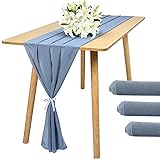 YMHPRIDE 3 PCS 10 Ft Tischläufer Dusty Blue 28x120 Zoll Chiffon Tischläufer für Brautpartydekorationen Baby Shower Rustikale Boho Urlaub Geburtstagsfeier Dek