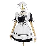LABABE Französisches Dienstmädchen-Kostüm-Set,französisches Dienstmädchen,Halloween-Kostüm,6-teiliges Set als Kleid,Schürze, falscher Kragen,Kopfbedeckung,Ärmel,Beinkreis (schwarz und weiß, Größe L)