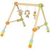 Bieco Spieltrapez | Spielbogen für Babys -Figuren, Rasseln, Kugeln- Höhenverstellbar | Spielebogen Holz Baby | Spieltrapez Holz | Baby Mobile Holz | Activity Center Baby Gym | Holzspielzeug Baby