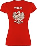 Fussball WM 2022 Fanartikel - Polska Vintage - M - Rot - Polen Tshirt Damen - L191 - Tailliertes Tshirt für Damen und Frauen T-S