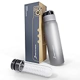 Sportstech auslaufsichere Trinkflasche BPA-frei mit Früchtebehälter & One Hand Safety-Lock inkl. E-Book | Water Bottle 1l für Sport & Fitness + Halteschlaufe| 5 stylische Farben im Matt Look |