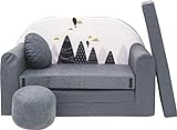 BDW Schlafsofa für Kinder mit Sitzhocker/Kissen, Coton, GRAU 168 x 98 x 60