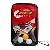 Sport Tischtennisschläger, 2 Tischtennisschläger + 3 Bälle + 1 Tasche, Tischtennis-Set für Anfänger und Fortgeschrittene – Rot | Horizontal S