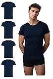 Burnell & Son Unterhemd Herren mit Rundhals Ausschnitt 4er Pack - T-Shirt Extra Lang mit Kurzarm aus Baumwolle Basic Slim Fit Blau Größe M