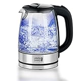 LEBENLANG elektrischer Design Wasserkocher Glas - mit LED, Kalkfilter, 2200 Watt & 1.7L | Glas Wasserkocher LED kabellos | Glaswasserkocher ohne Plastik mit Kalkfänger | Glass Water Boiler für W