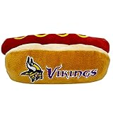 NFL Minnesota Vikings HOT Dog Plüsch Hund & Katze Quietschspielzeug - Niedliches Hot-Dog-Snack Plüschspielzeug für Hunde & Katzen mit innerem Quietscher & schönem Fußball-Teamname/Log